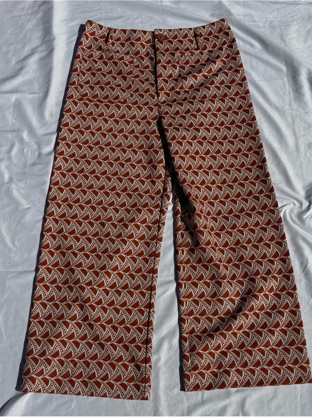 Womens Wide-Leg Printed Ankle Pants in Rust and Cream